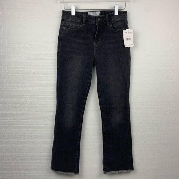 Free People Gray Black Raw Hem Mid Rise Straight Jeans New $78 - Picture 1 of 7